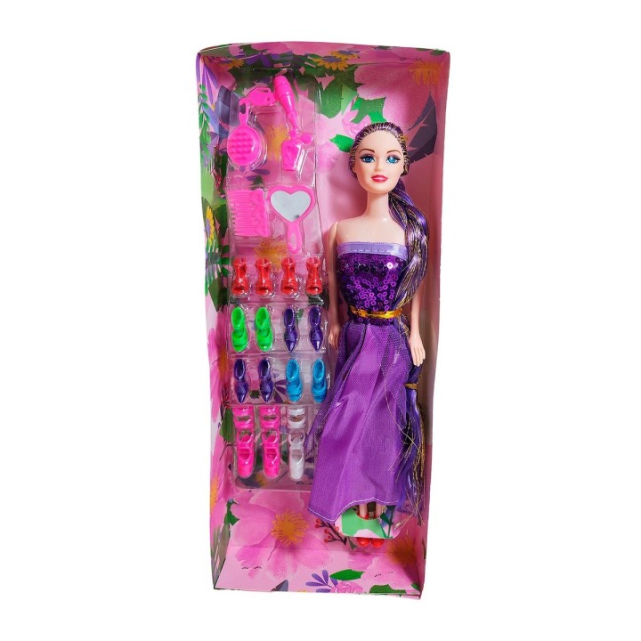 Muñeca Con Vestido Elegante + Set De Zapatos Juguete Niñas