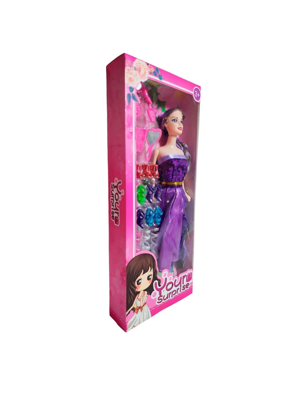 Muñeca Con Vestido Elegante + Set De Zapatos Juguete Niñas