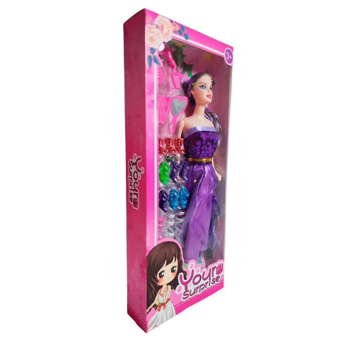 Muñeca Con Vestido Elegante + Set De Zapatos Juguete Niñas