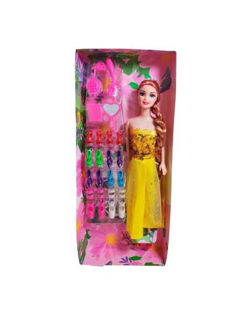 Muñeca Con Vestido Elegante + Set De Zapatos Juguete Niñas