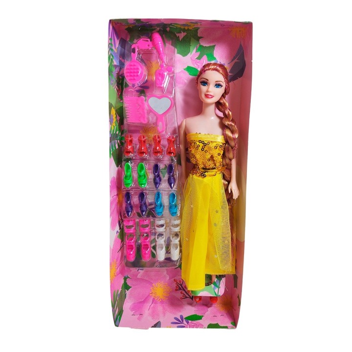 Muñeca Con Vestido Elegante + Set De Zapatos Juguete Niñas