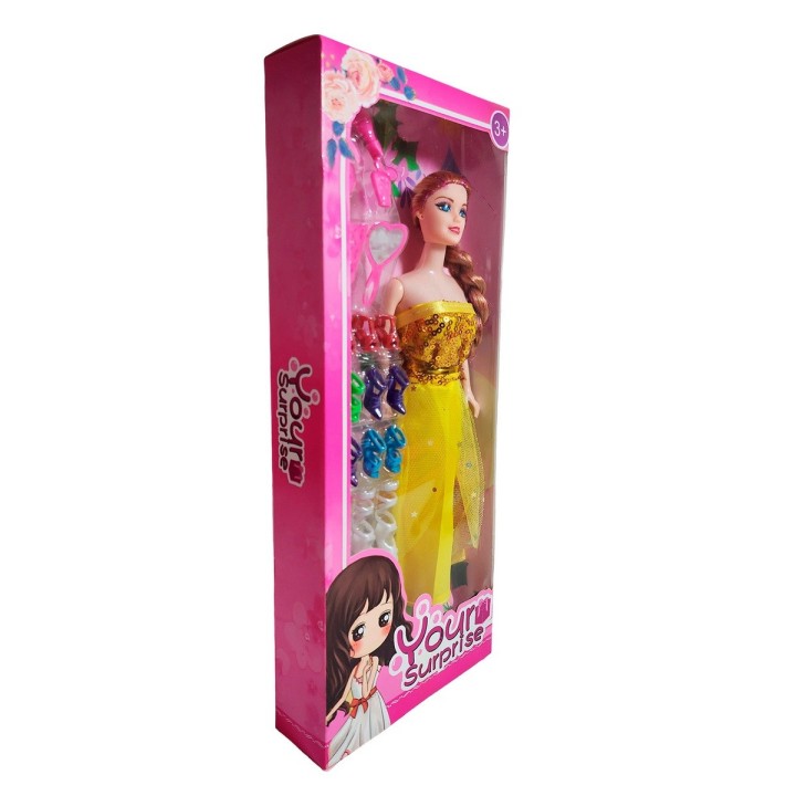 Muñeca Con Vestido Elegante + Set De Zapatos Juguete Niñas