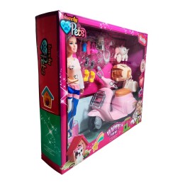 Muñeca Con Mascota Accesorios + Motocicleta De Juguete Niñas