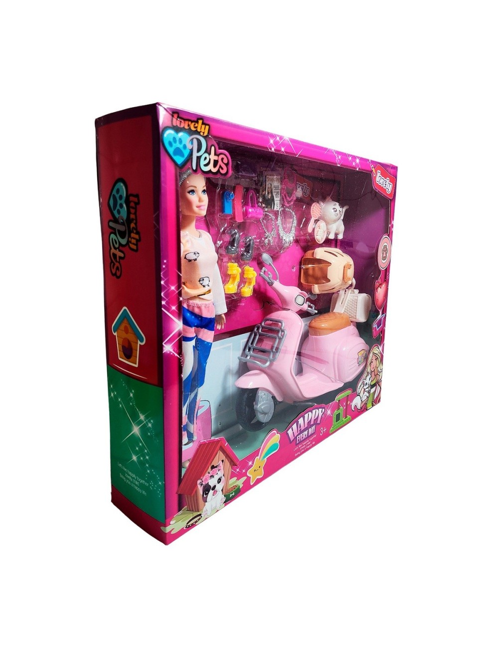 Muñeca Con Mascota Accesorios + Motocicleta De Juguete Niñas