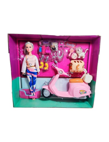Muñeca Con Mascota Accesorios + Motocicleta De Juguete Niñas
