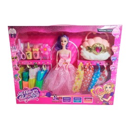 Muñeca Vestidos Elegantes Con Bolso + Accesorios De Juguete