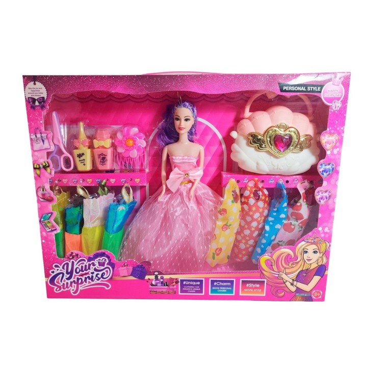 Muñeca Vestidos Elegantes Con Bolso + Accesorios De Juguete