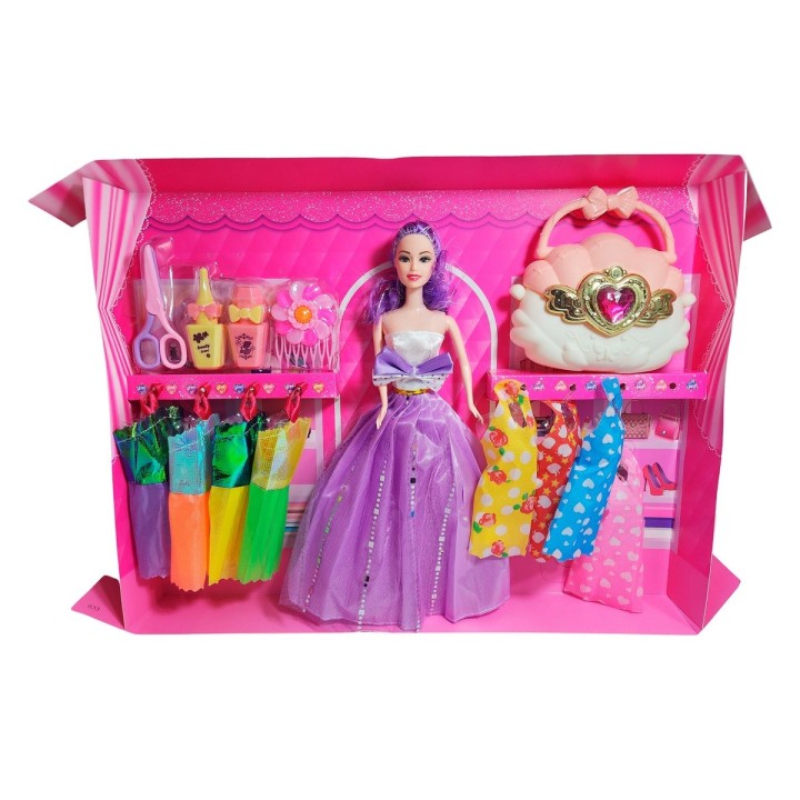 Muñeca Vestidos Elegantes Con Bolso + Accesorios De Juguete
