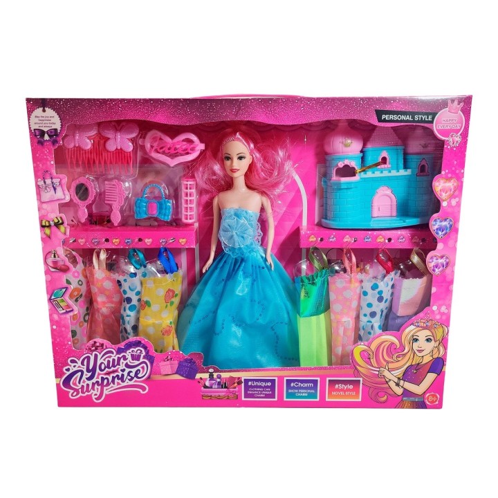 Muñeca Vestidos Elegantes Con Castillo+ Accesorio De Juguete