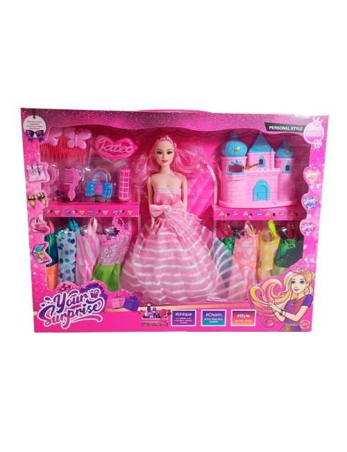 Muñeca Vestidos Elegantes Con Castillo+ Accesorio De Juguete