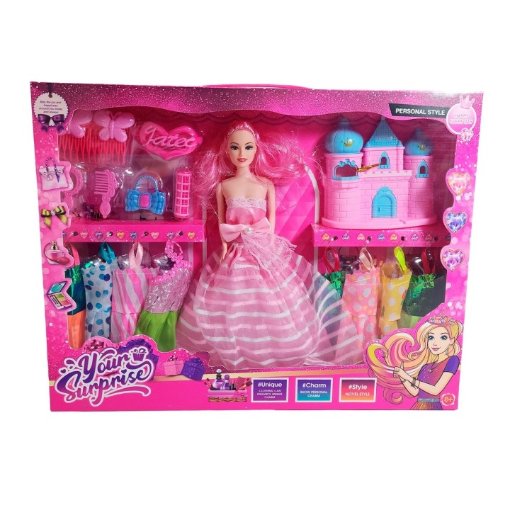 Muñeca Vestidos Elegantes Con Castillo+ Accesorio De Juguete