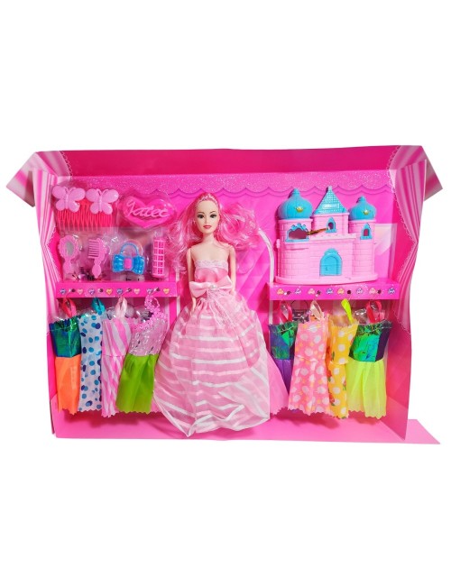Muñeca Vestidos Elegantes Con Castillo+ Accesorio De Juguete