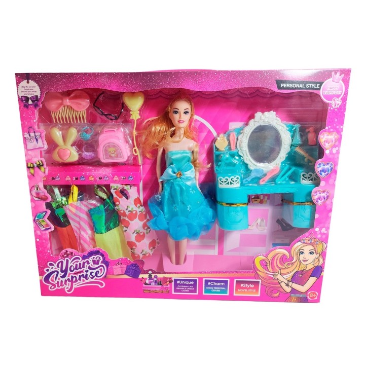 Muñeca Vestidos Elegantes Con Tocador + Accesorio De Juguete