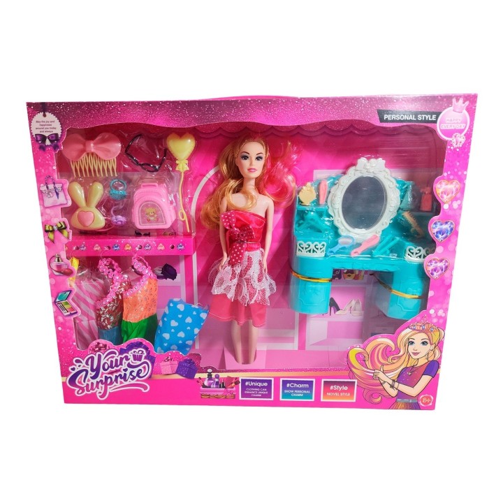 Muñeca Vestidos Elegantes Con Tocador + Accesorio De Juguete