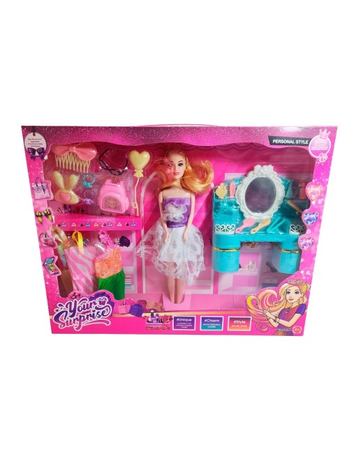 Muñeca Vestidos Elegantes Con Tocador + Accesorio De Juguete