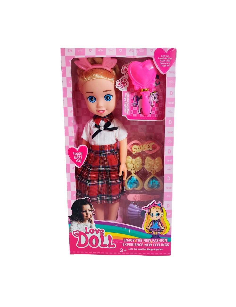 Muñeca Con Diadema + Accesorios De Juguete Niñas