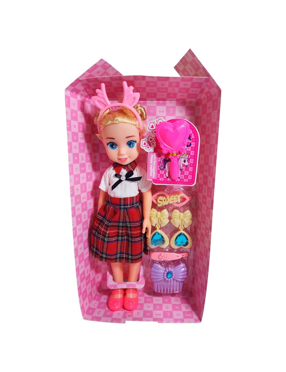 Muñeca Con Diadema + Accesorios De Juguete Niñas