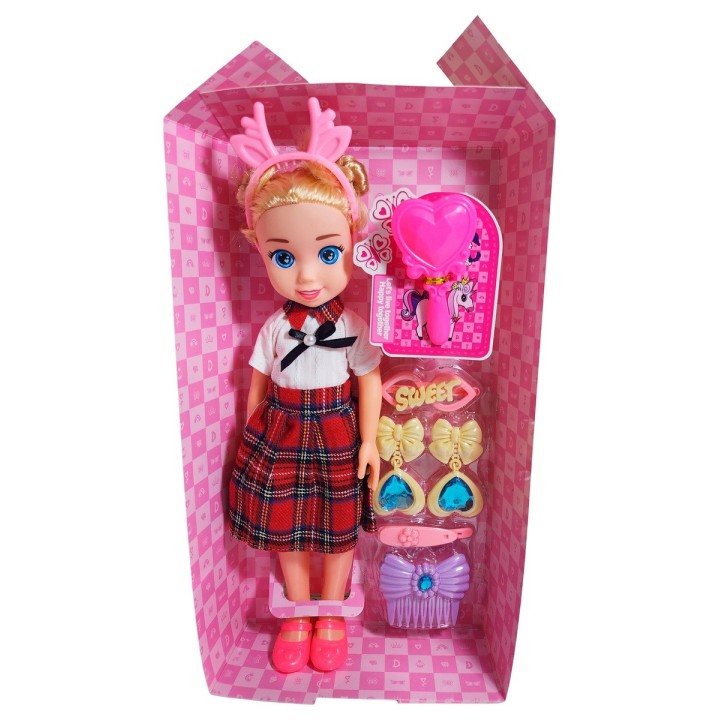 Muñeca Con Diadema + Accesorios De Juguete Niñas
