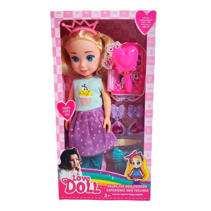 Muñeca Con Diadema + Accesorios De Juguete Niñas