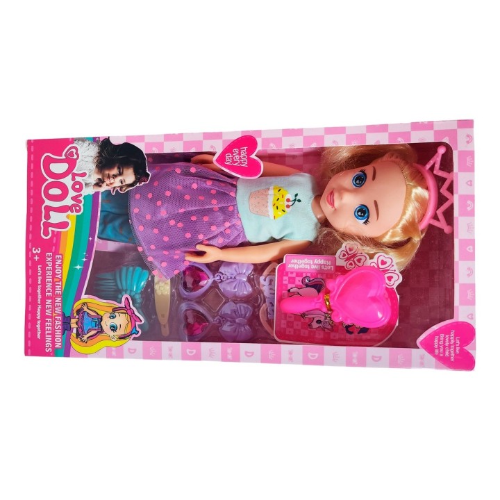 Muñeca Con Diadema + Accesorios De Juguete Niñas