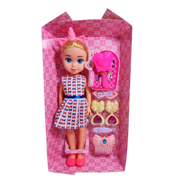 Muñeca Con Diadema + Accesorios De Juguete Niñas