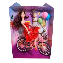 Muñeca Con Hija En Bicicleta + Globos De Juguete Niñas