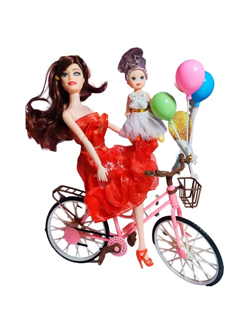 Muñeca Con Hija En Bicicleta + Globos De Juguete Niñas