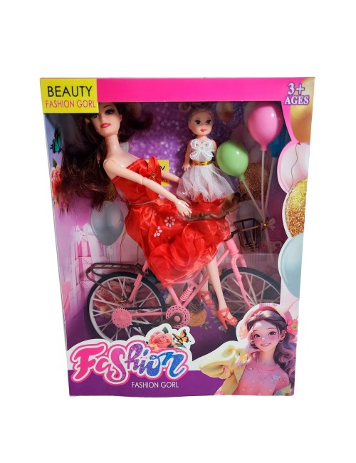Muñeca Con Hija En Bicicleta + Globos De Juguete Niñas