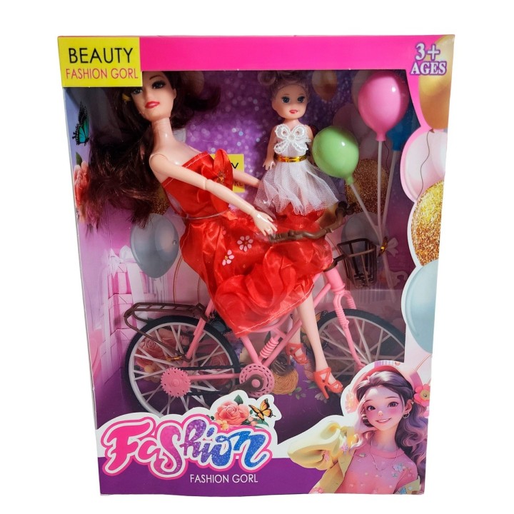 Muñeca Con Hija En Bicicleta + Globos De Juguete Niñas