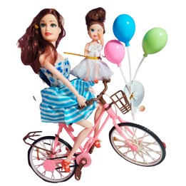 Muñeca Con Hija En Bicicleta + Globos De Juguete Niñas