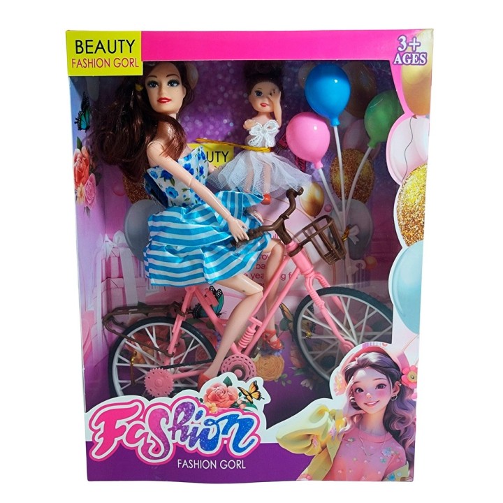 Muñeca Con Hija En Bicicleta + Globos De Juguete Niñas