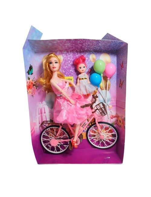 Muñeca Con Hija En Bicicleta + Globos De Juguete Niñas