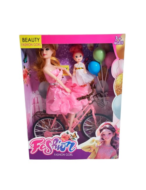 Muñeca Con Hija En Bicicleta + Globos De Juguete Niñas