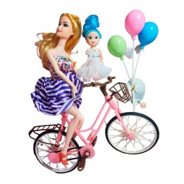 Muñeca Con Hija En Bicicleta + Globos De Juguete Niñas