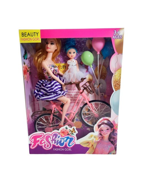 Muñeca Con Hija En Bicicleta + Globos De Juguete Niñas