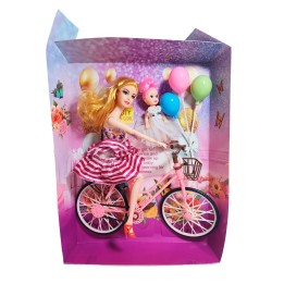 Muñeca Con Hija En Bicicleta + Globos De Juguete Niñas