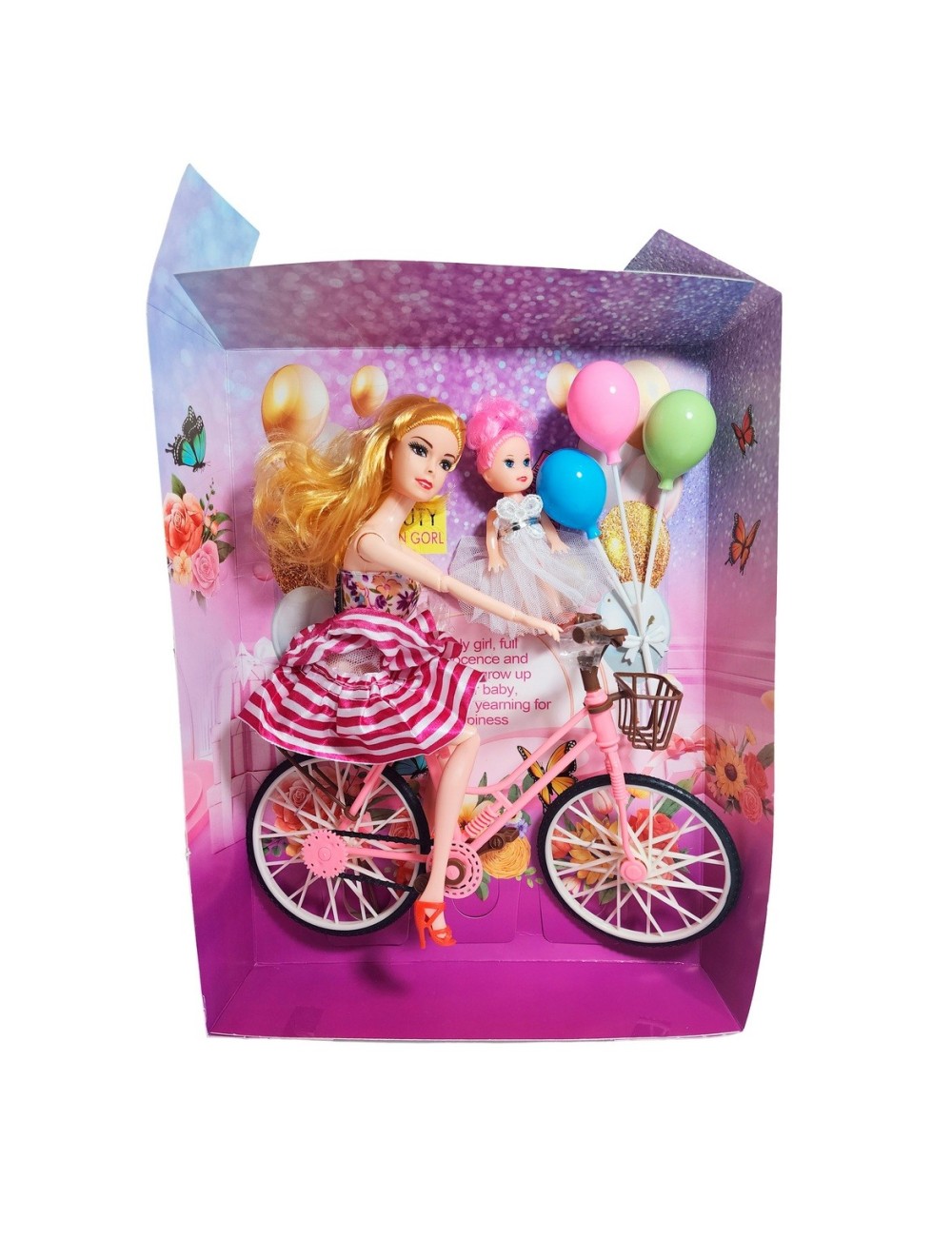 Muñeca Con Hija En Bicicleta + Globos De Juguete Niñas