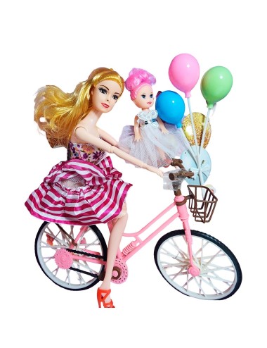 Muñeca Con Hija En Bicicleta + Globos De Juguete Niñas