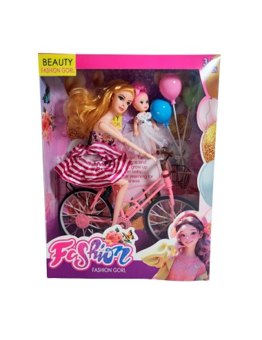 Muñeca Con Hija En Bicicleta + Globos De Juguete Niñas