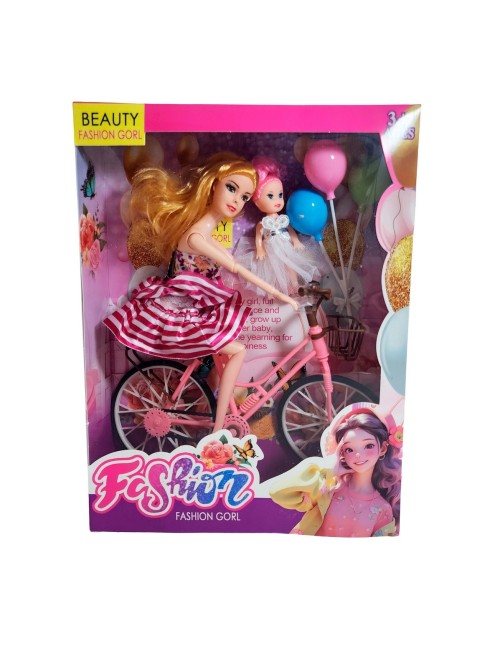 Muñeca Con Hija En Bicicleta + Globos De Juguete Niñas