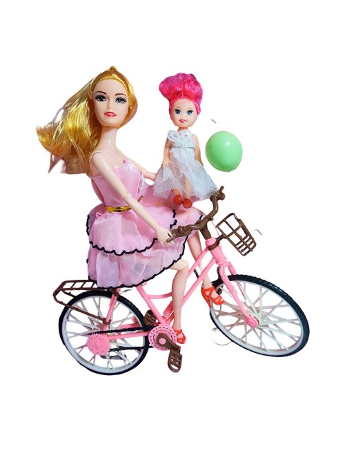 Muñeca Con Hija En Bicicleta + Globos De Juguete Niñas