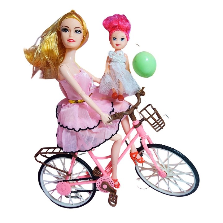 Muñeca Con Hija En Bicicleta + Globos De Juguete Niñas