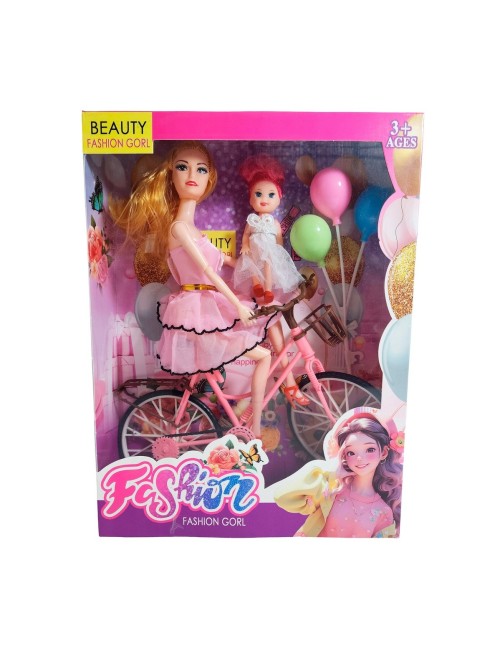 Muñeca Con Hija En Bicicleta + Globos De Juguete Niñas