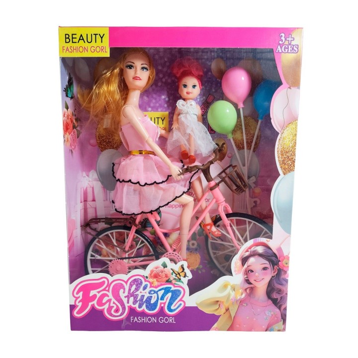 Muñeca Con Hija En Bicicleta + Globos De Juguete Niñas