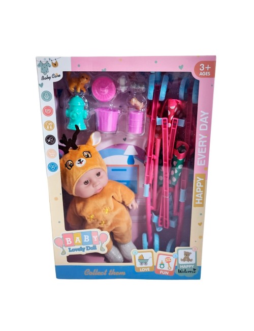 Muñeco Bebe Bebote En Coche + Accesorios Mascota Juguete