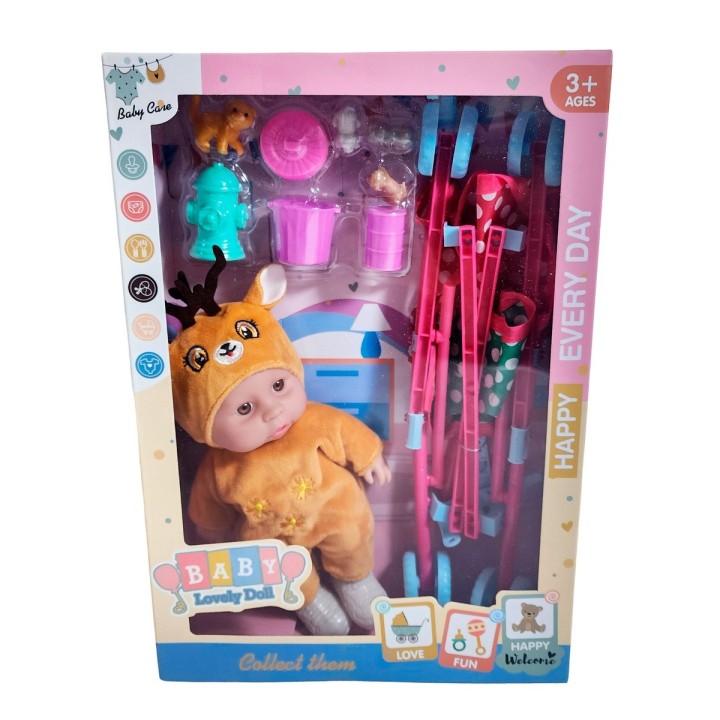 Muñeco Bebe Bebote En Coche + Accesorios Mascota Juguete