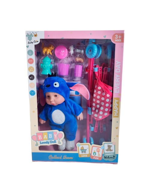 Muñeco Bebe Bebote En Coche + Accesorios Mascota Juguete