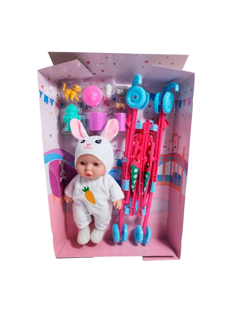 Muñeco Bebe Bebote En Coche + Accesorios Mascota Juguete