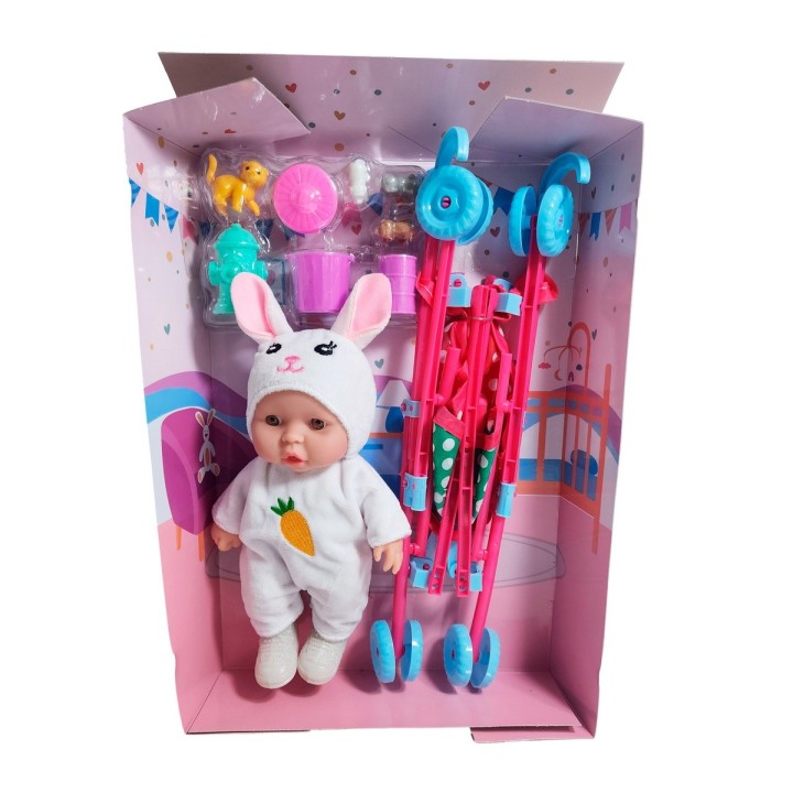 Muñeco Bebe Bebote En Coche + Accesorios Mascota Juguete