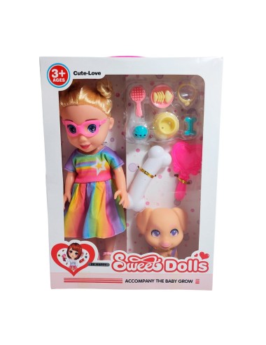 Muñeca Vestido Deportivo Gafas Mascota Y Accesorios Juguete